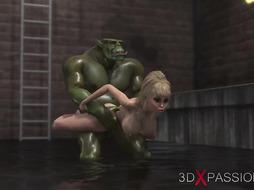 Insatiable Steaming Chick gets Screwed Stiff by a Green Monster in the Sewer