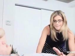 Mature light-haired doll with glasses gave a fellatio to her step- stepson, to help him inspect