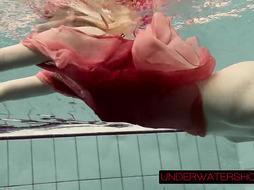 Katya Okuneva in crimson sundress glamour water flash