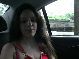 French whore in crimson is deepthroating trunk in the truck and in the nature, before getting analed