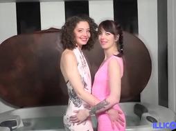 Ella and Celine are taking turns inhaling a rock hard cock before having a 3 way all night lengthy