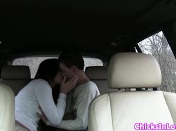 Babe eats pussy on the back seat